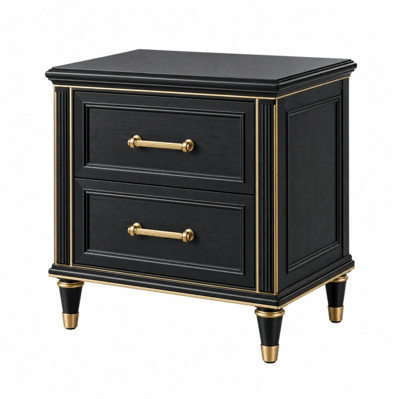 Comodino 60 x 45 x 65 cm in legno ingegnerizzato nero con due cassetti stile classico