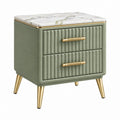 Comodino 50 x 40 x 60 cm in velluto verde con piano effetto marmo - 2 cassetti stile moderno