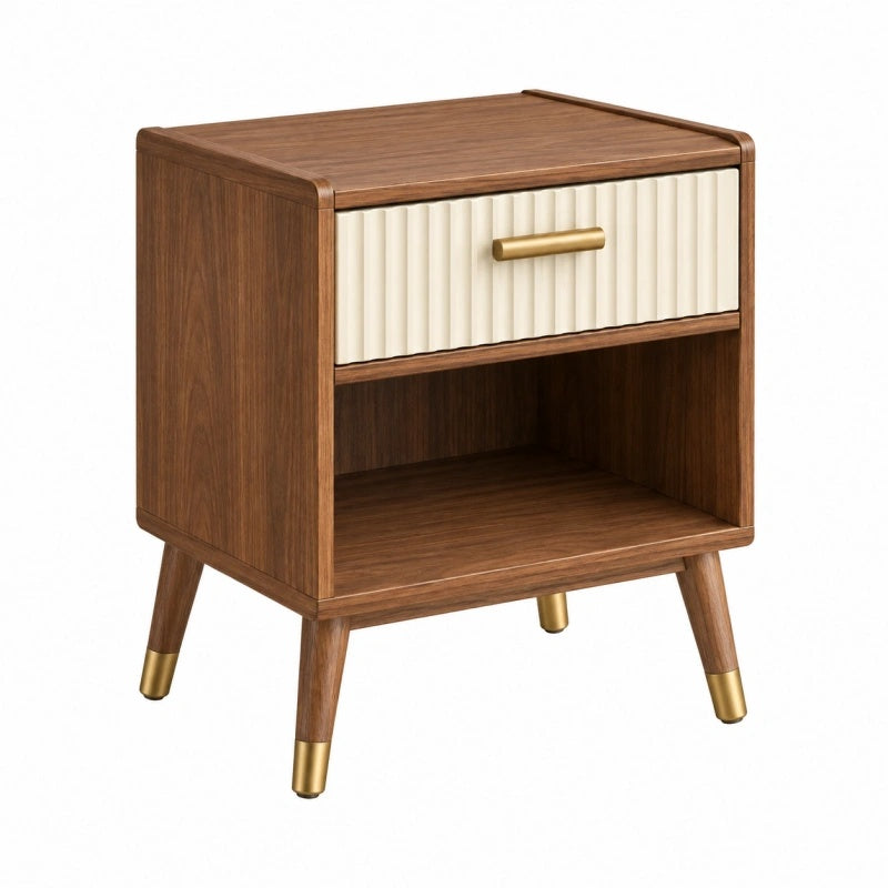 Comodino 45x40x60 cm in legno marrone e crema con cassetto stile moderno