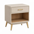 Comodino 45 x 40 x 55 cm in legno e rivestimento beige con cassetto stile moderno
