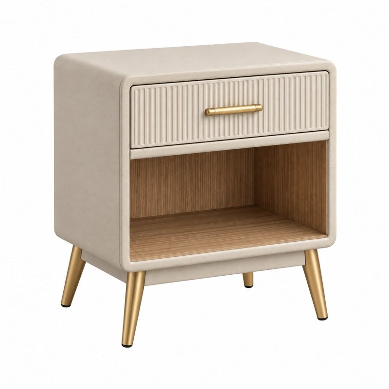 Comodino 45 x 40 x 55 cm in legno e rivestimento beige con cassetto stile moderno