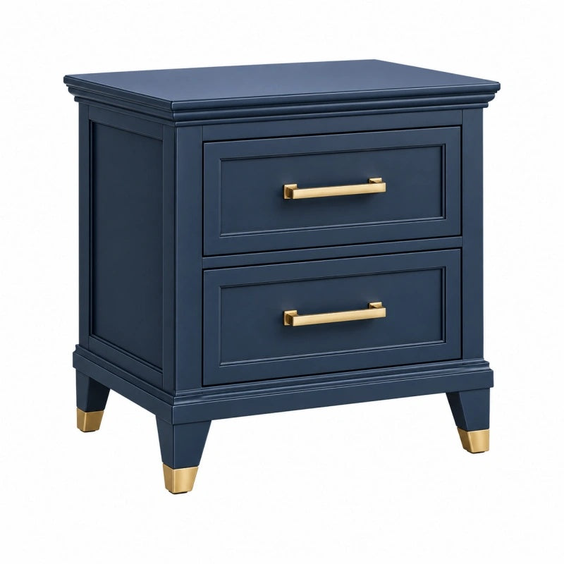 Comodino 60 x 45 x 65 cm in legno blu navy con 2 cassetti - stile classico