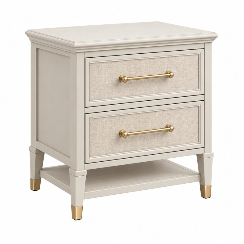 Comodino 60 x 45 x 65 cm in legno beige con due cassetti - stile classico