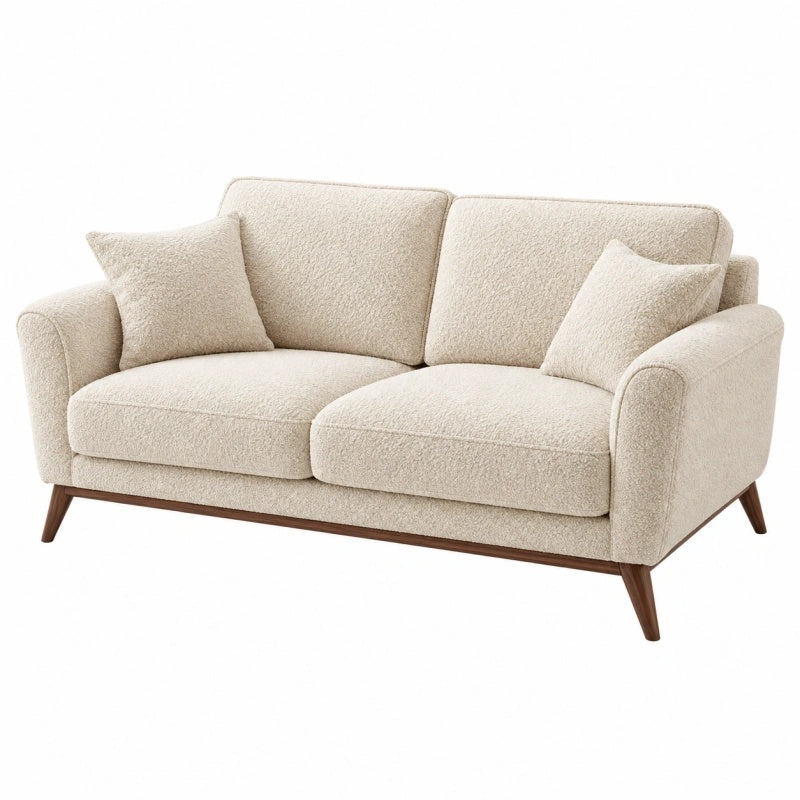 Divano 2 posti 160 cm in tessuto effetto bouclé beige con gambe in legno - stile moderno