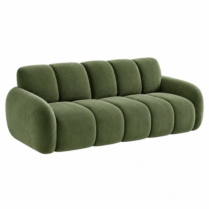 Divano 3 posti 220 x 95 x 78 cm in velluto verde - design curvo imbottito