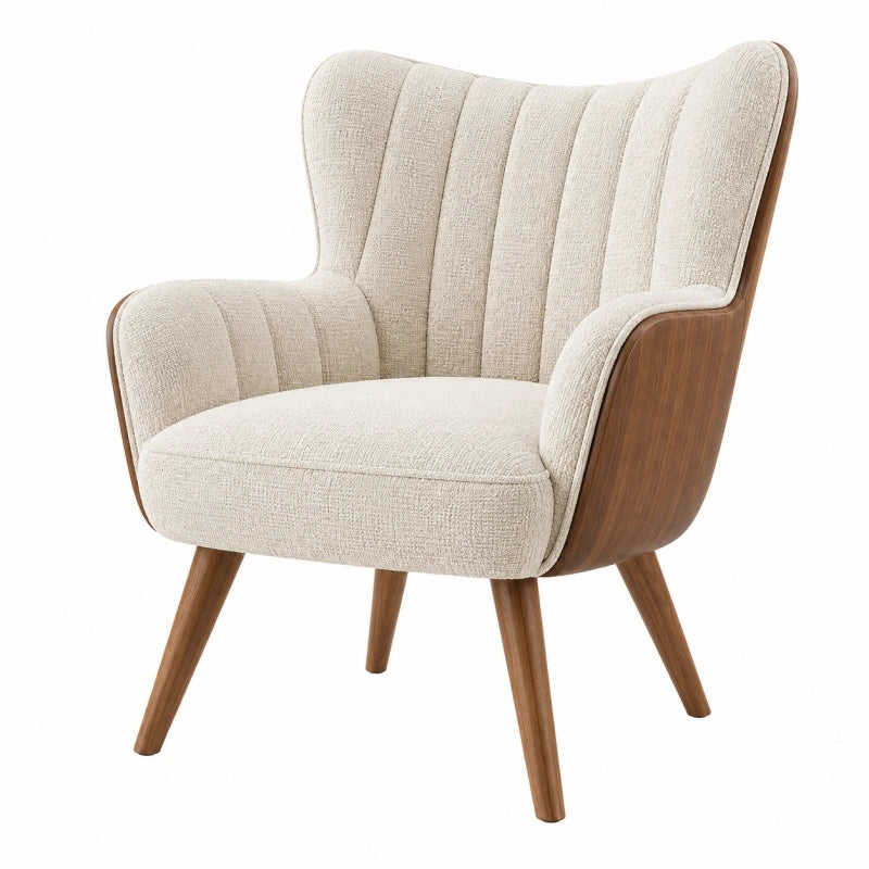Poltrona 75 x 80 x 100 cm in tessuto beige e legno marrone stile moderno
