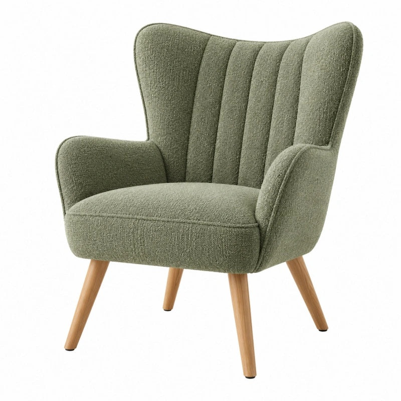 Poltrona 75 x 80 x 100 cm in tessuto verde con gambe in legno stile nordico