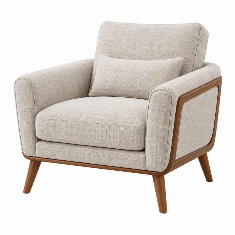 Poltrona 85 x 82 x 88 cm in tessuto beige e legno marrone - stile moderno