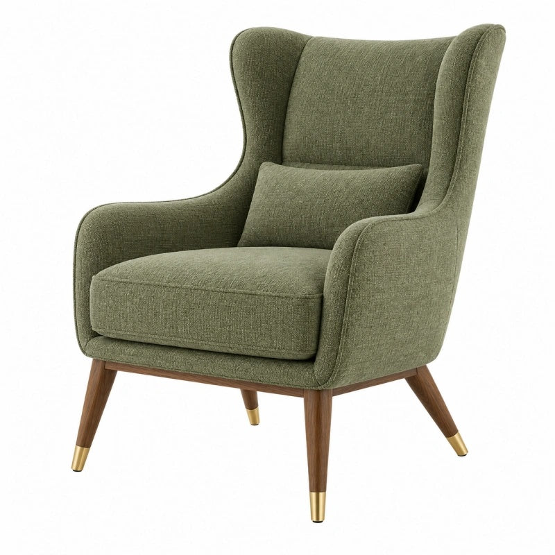 Poltrona 80 x 85 x 105 cm in tessuto verde con gambe in legno stile moderno