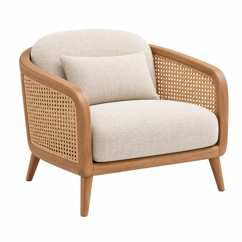 Poltrona 75 x 78 x 80 cm in legno e rattan naturale beige stile nordico