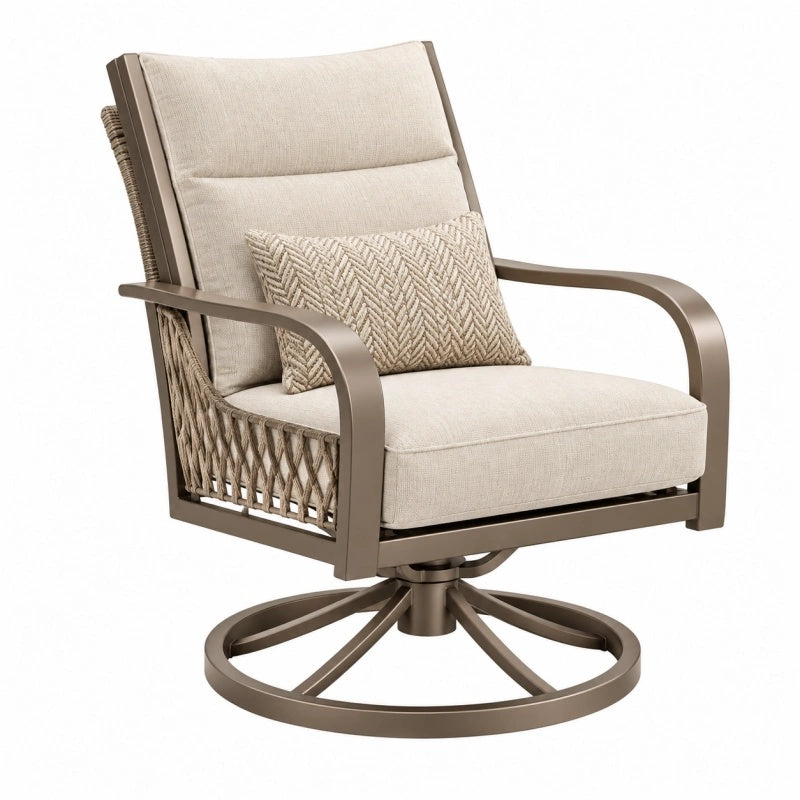 Poltrona da esterno 80 x 85 x 95 cm in metallo e corda beige girevole