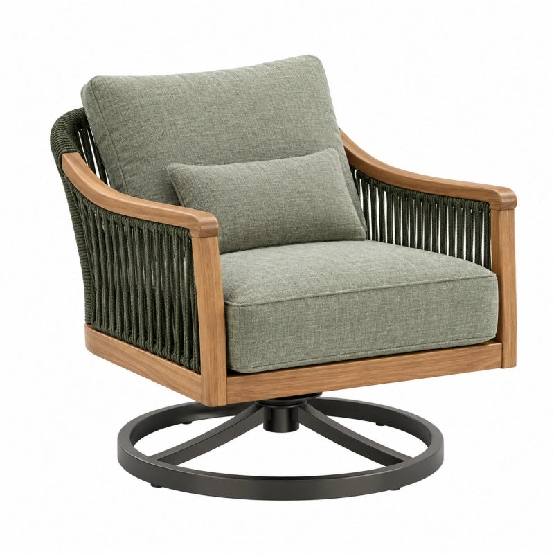 Poltrona da giardino 82 x 86 x 88 cm in legno corda verde salvia con base girevole stile contemporaneo