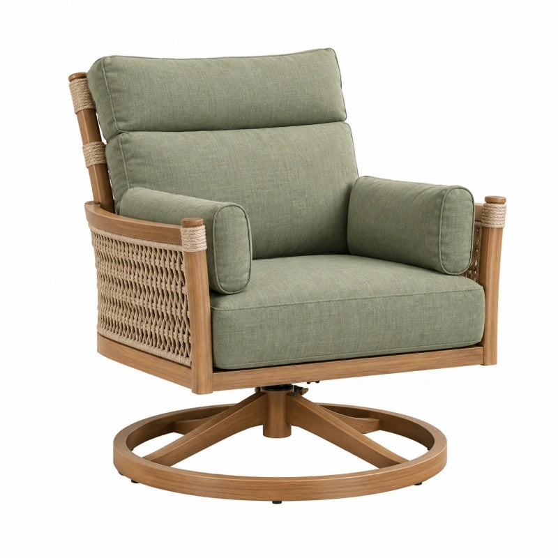 Poltrona girevole 82 x 86 x 92 cm in legno verde con intreccio in corda