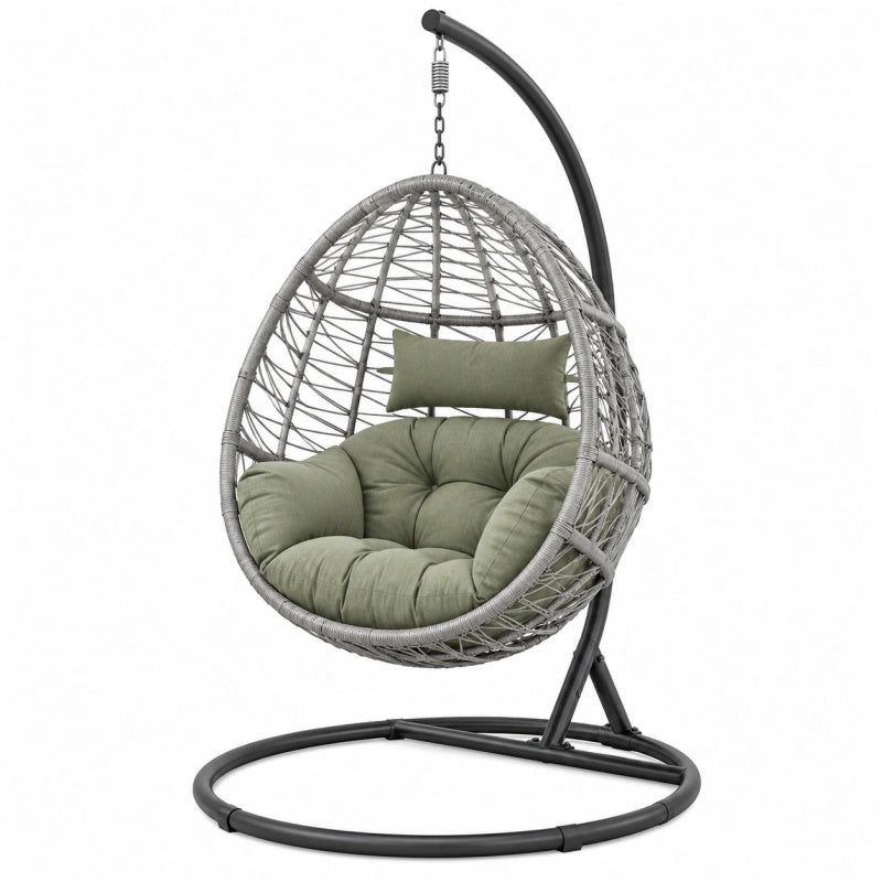 Poltrona sospesa 105 x 105 x 195 cm in acciaio e rattan sintetico grigio con seduta imbottita da esterno