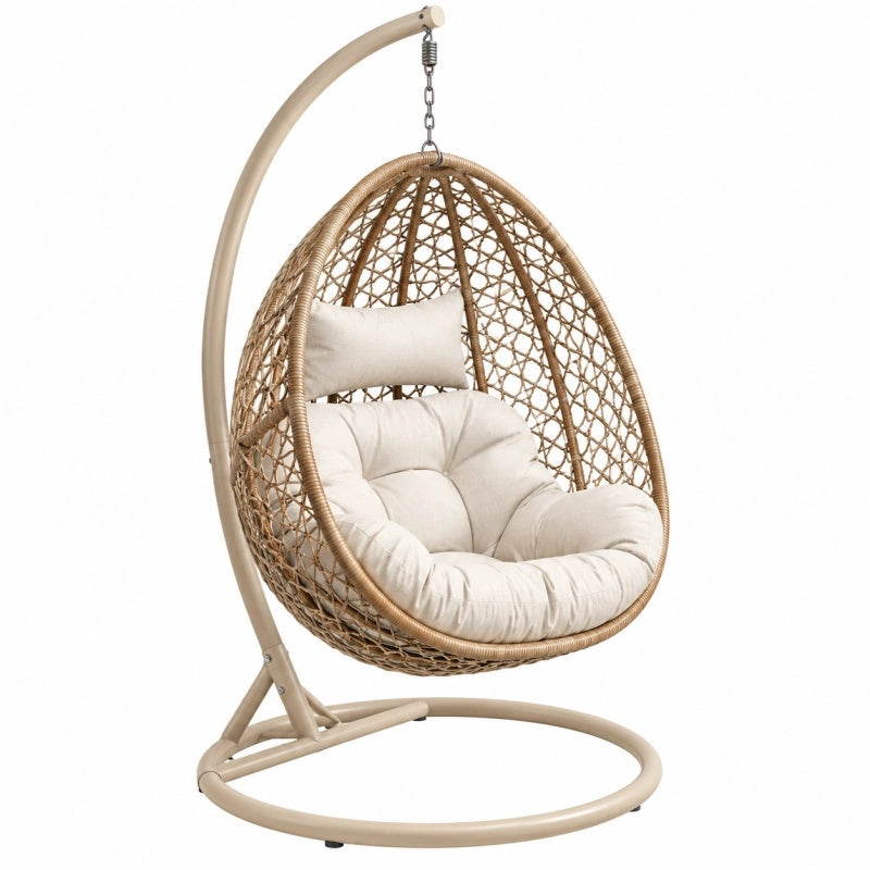 Poltrona sospesa 105 x 105 x 195 cm in rattan sintetico beige con struttura in acciaio per relax