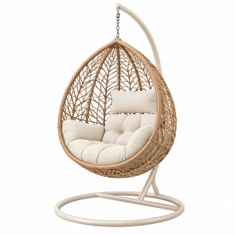 Poltrona sospesa 105 x 105 x 195 cm in rattan naturale e metallo beige - seduta a dondolo stile boho