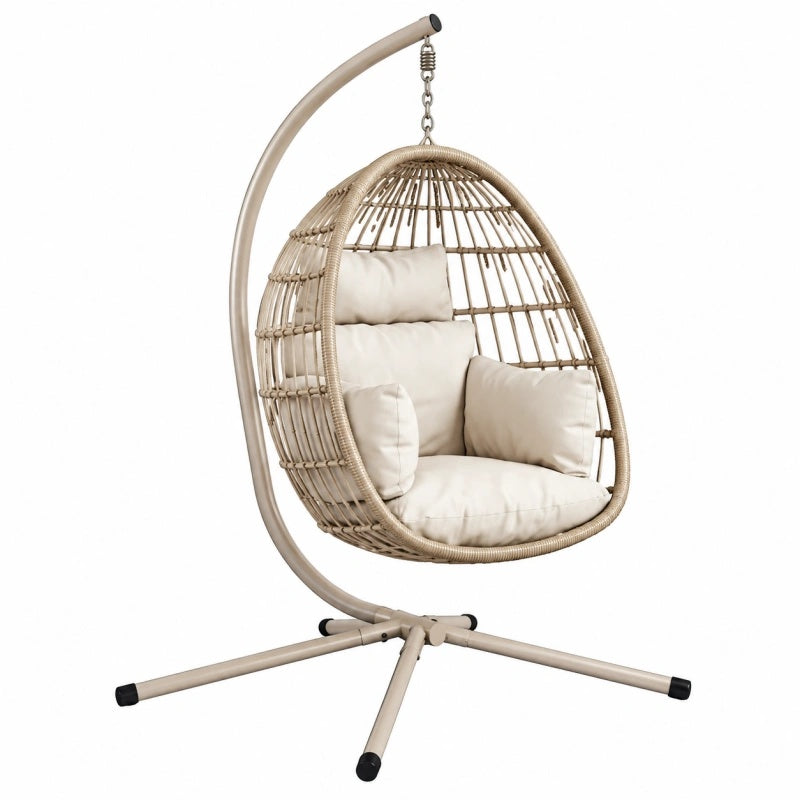 Poltrona sospesa 105 x 105 x 195 cm in rattan beige con supporto in metallo per interno ed esterno