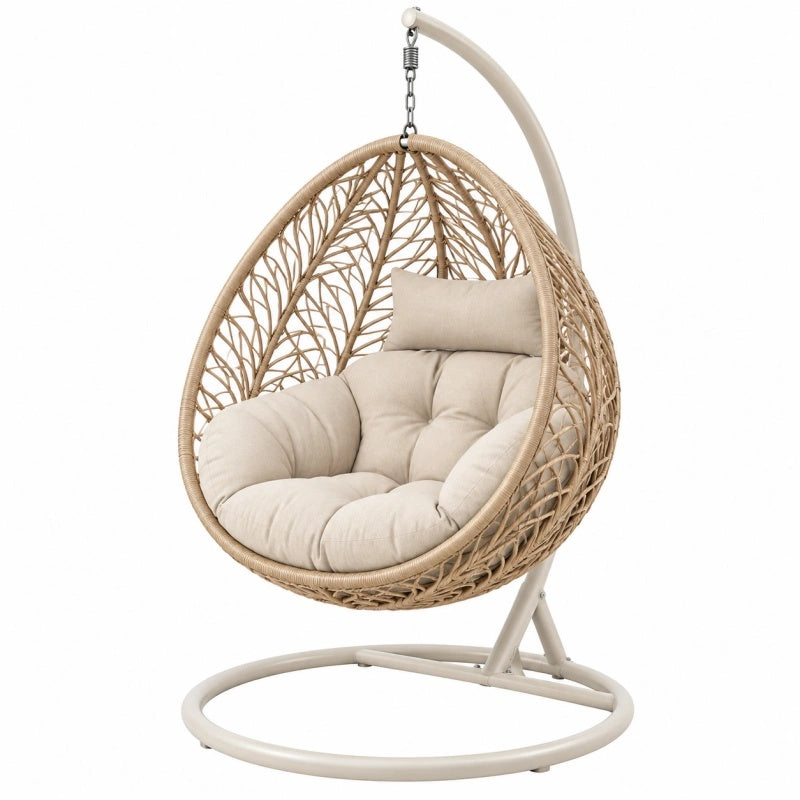 Poltrona sospesa 105 x 105 x 195 cm in rattan beige con struttura in metallo per relax