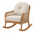 Sedia a dondolo 70 x 95 x 98 cm in legno e rattan naturale con seduta imbottita beige