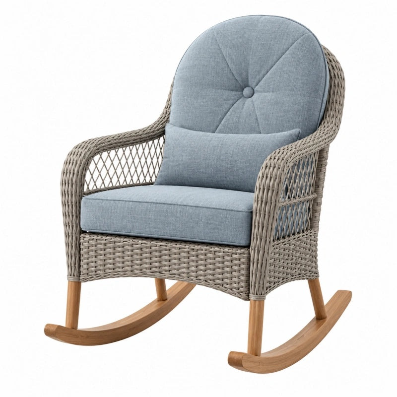 Sedia a dondolo da esterno 70 x 90 x 100 cm in rattan grigio con struttura in legno
