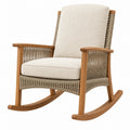 Sedia a dondolo 75 x 92 x 96 cm in legno naturale con corda intrecciata e cuscino beige per esterni