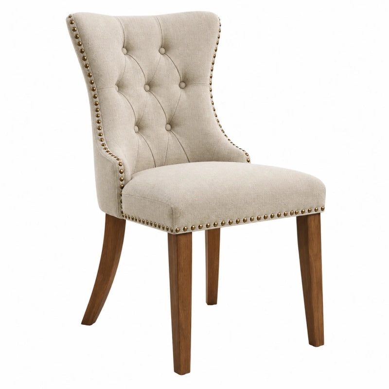 Sedia da pranzo 55 x 65 x 102 cm imbottita in tessuto beige con gambe in legno stile classico