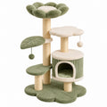 Tiragraffi per gatti 60 x 50 x 115 cm in sisal e peluche verde e beige con cuccia e piattaforme
