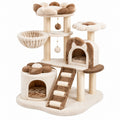 Albero tiragraffi per gatti 60x50x120 cm in peluche crema/marrone con colonne in sisal e cucce