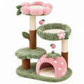 Albero tiragraffi per gatti 60 x 45 x 120 cm in peluche verde e rosa con corda in sisal - casetta piattaforme e giochi sospesi