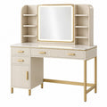 Toeletta con specchio 120 x 50 x 150 cm beige e oro con ripiani e cassetti