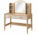 Tavolo da trucco 100 x 45 x 145 cm in legno beige con specchio e ripiani stile moderno
