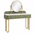 Toeletta con specchio 100 x 40 x 145 cm verde salvia e oro in legno ingegnerizzato e metallo con 3 cassetti stile moderno