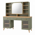 Toeletta 140 x 50 x 180 cm in legno verde salvia con specchio e contenitori stile moderno