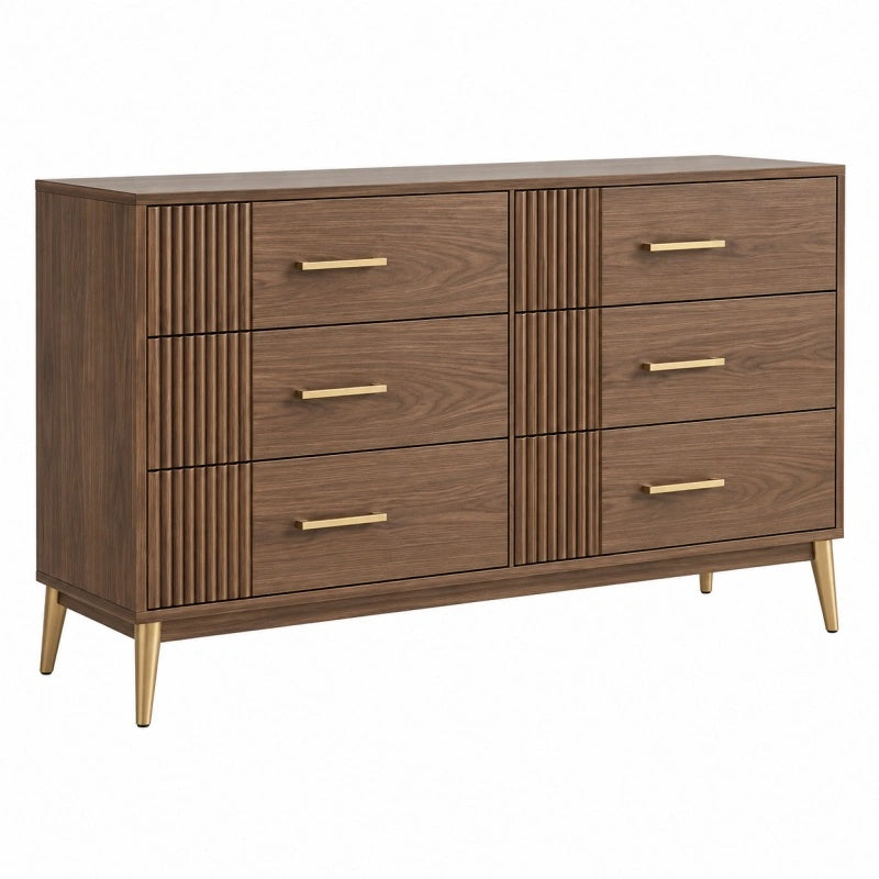 Cassettiera 160 x 45 x 90 cm in legno marrone con 6 cassetti stile moderno