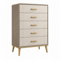 Cassettiera 80 x 45 x 120 cm in tessuto beige con 5 cassetti e gambe dorate