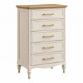 Cassettiera 60 x 40 x 110 cm in legno avorio con cinque cassetti stile classico