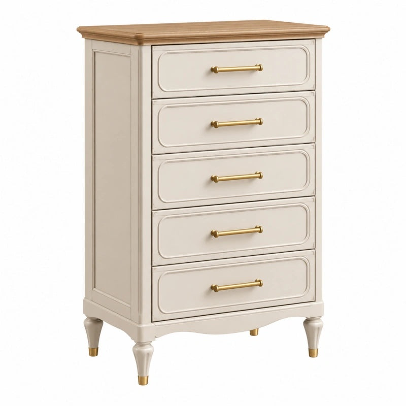 Cassettiera 60 x 40 x 110 cm in legno avorio con cinque cassetti stile classico