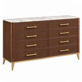Cassettiera 140x45x85 cm in legno marrone con piano effetto marmo e 8 cassetti stile moderno