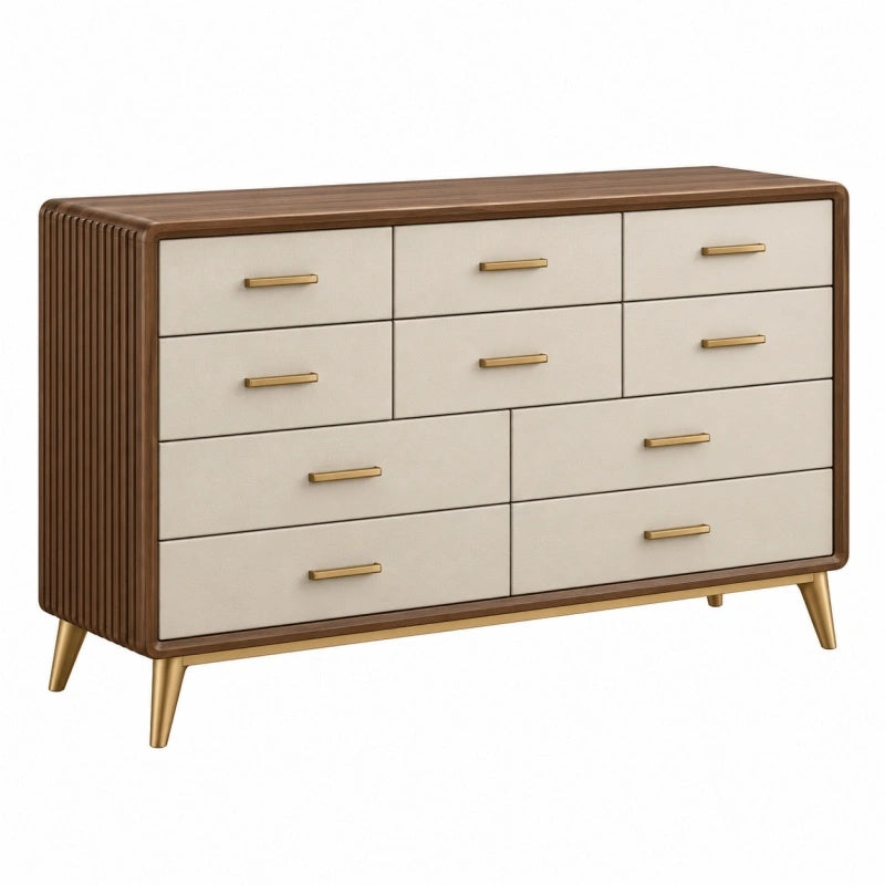 Cassettiera 160 x 45 x 90 cm in legno noce e crema - 10 cassetti stile moderno