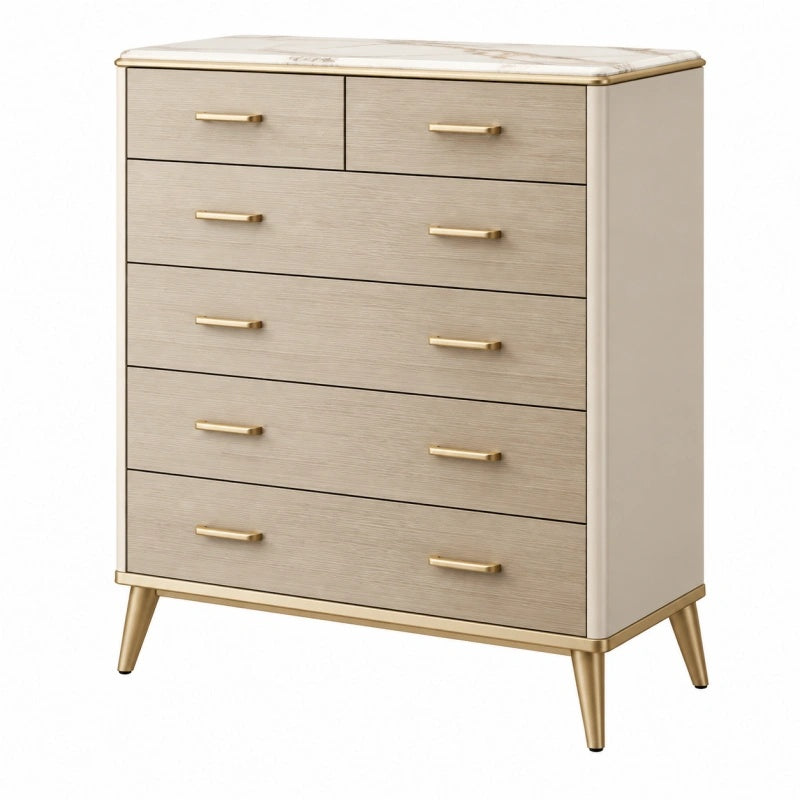 Cassettiera 80 x 40 x 100 cm beige e oro con 6 cassetti stile moderno